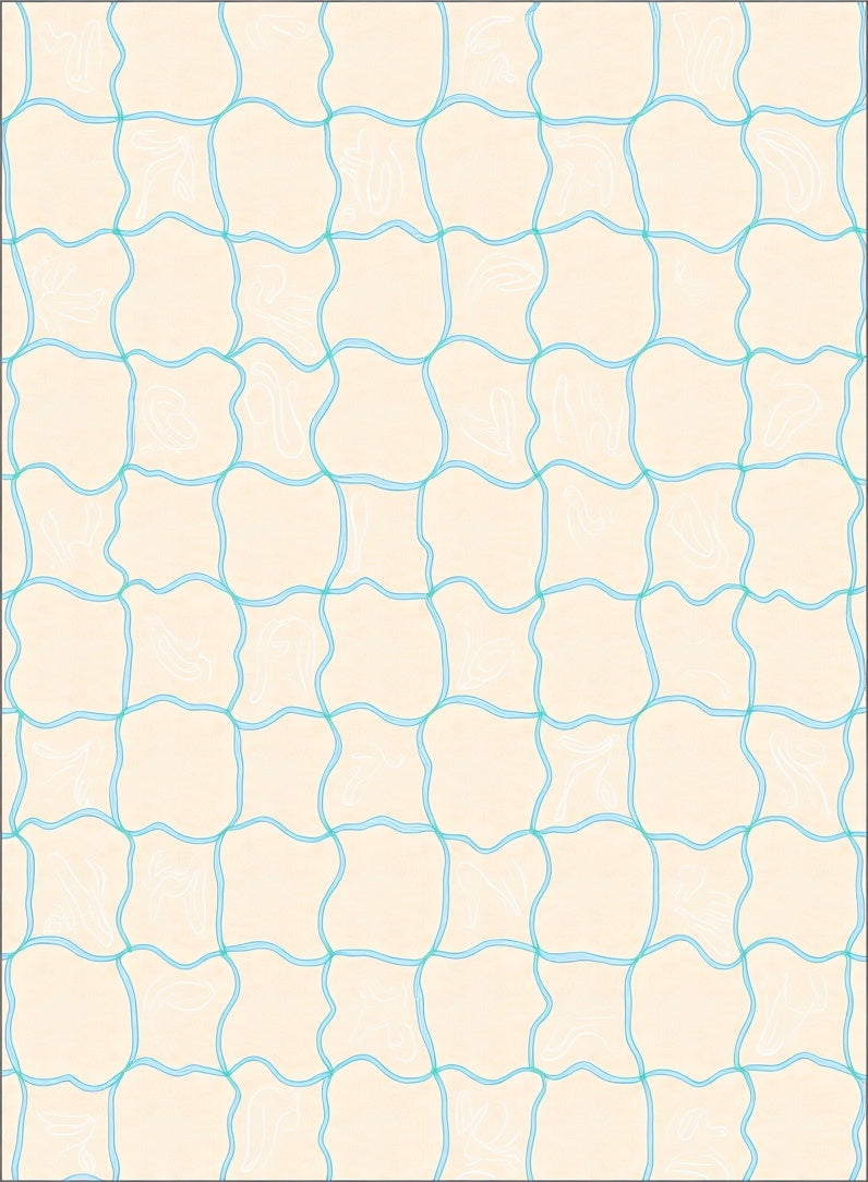 Cream Aqua Interlocking Leaves Rug