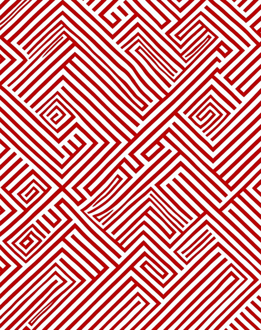 Fiery Red Abstract Labyrinth Lines Rug