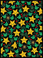 Cute Yellow Star Green Cat Foliage Rug