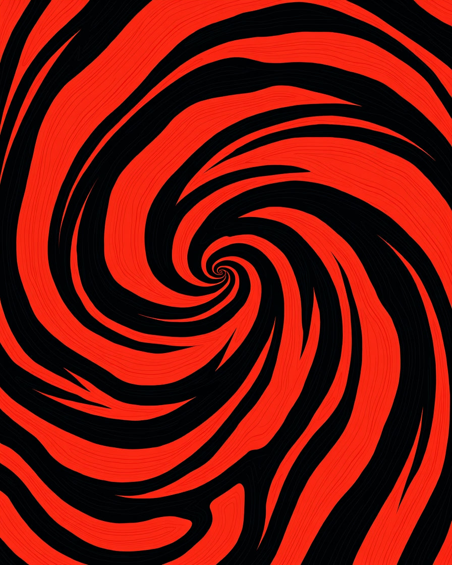 Crimson Black Swirl Hypnotic Rug