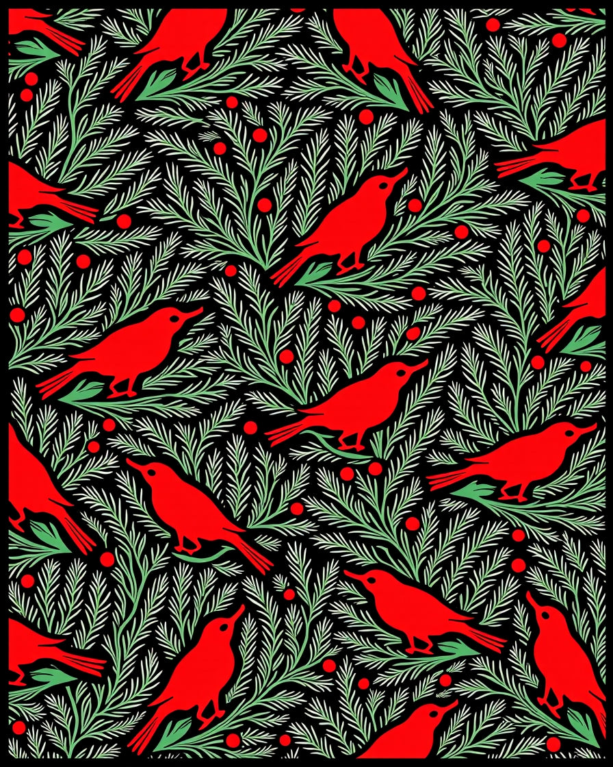 Red Robins on Evergreen Branches Rug