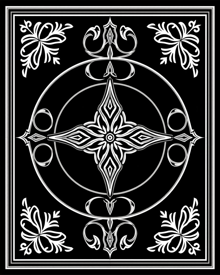 Ornate Black White Starburst Medallion Rug