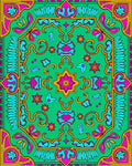 Vibrant Pink Teal Geometric Star Medallion Rug