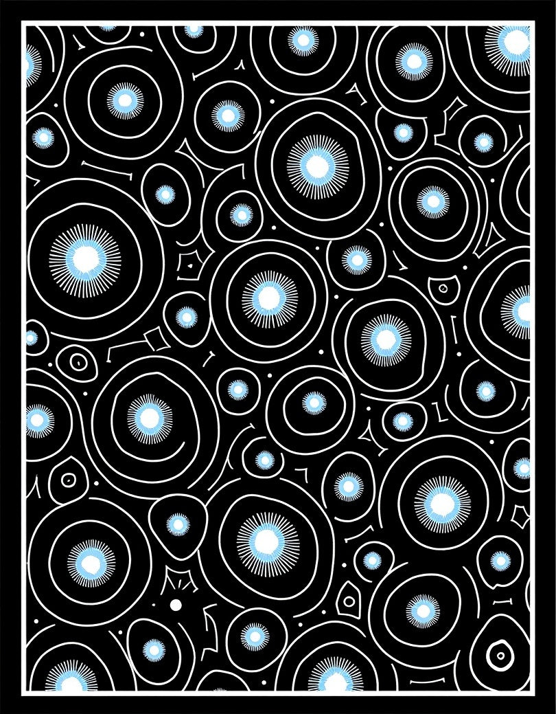 Black and White Cyan Circles Rug