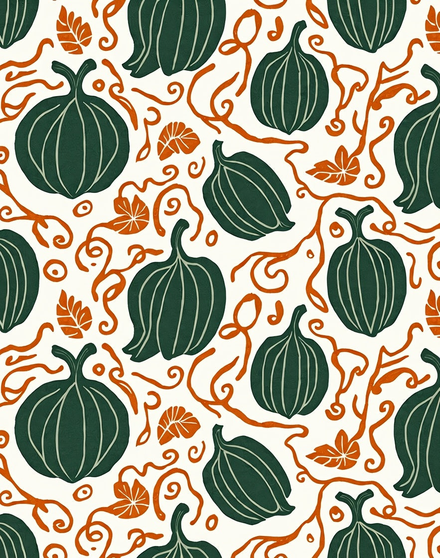 Autumn Squash Vine Motif Rug