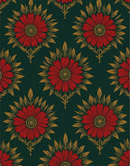 Red Floral Gold Leaf Wallpaper Rug