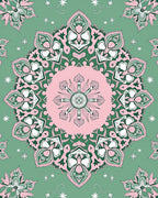 Pink and Green Floral Mandala Rug