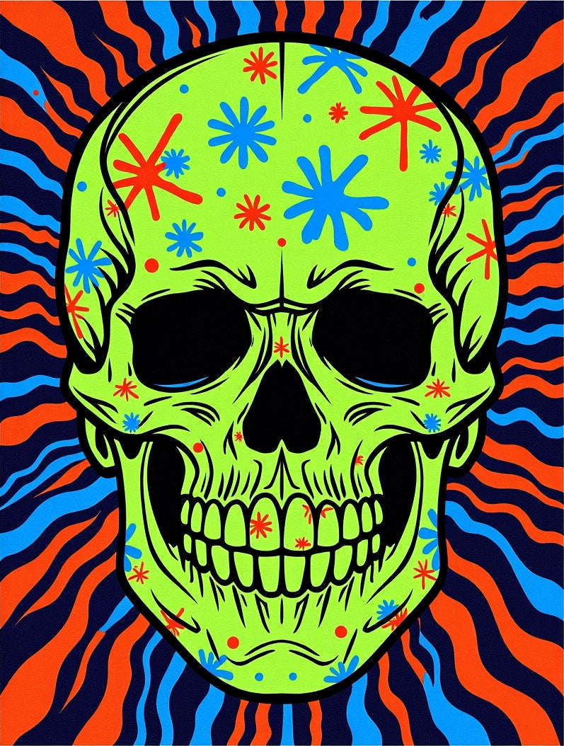 Psychedelic Lime Skull Floral Swirl Rug