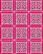 Tiled Fuchsia Geometric Floral Lattice Rug