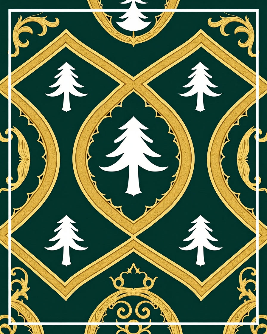Emerald Green Gold Pine Tree Medallion Rug