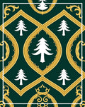 Emerald Green Gold Pine Tree Medallion Rug