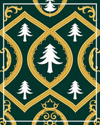 Emerald Green Gold Pine Tree Medallion Rug