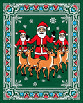 Festive Green Santa Reindeer Snowflakes Border Rug