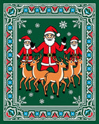 Festive Green Santa Reindeer Snowflakes Border Rug