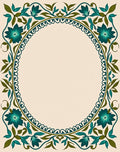Teal Floral Vines Oval Frame Rug