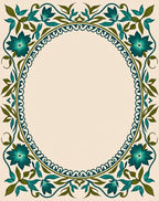 Teal Floral Vines Oval Frame Rug