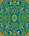 Emerald Blue Yellow Symmetrical Floral Rug