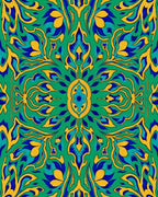 Emerald Blue Yellow Symmetrical Floral Rug