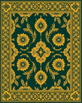 Emerald Gold Floral Medallion Border Rug