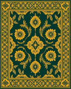 Emerald Gold Floral Medallion Border Rug
