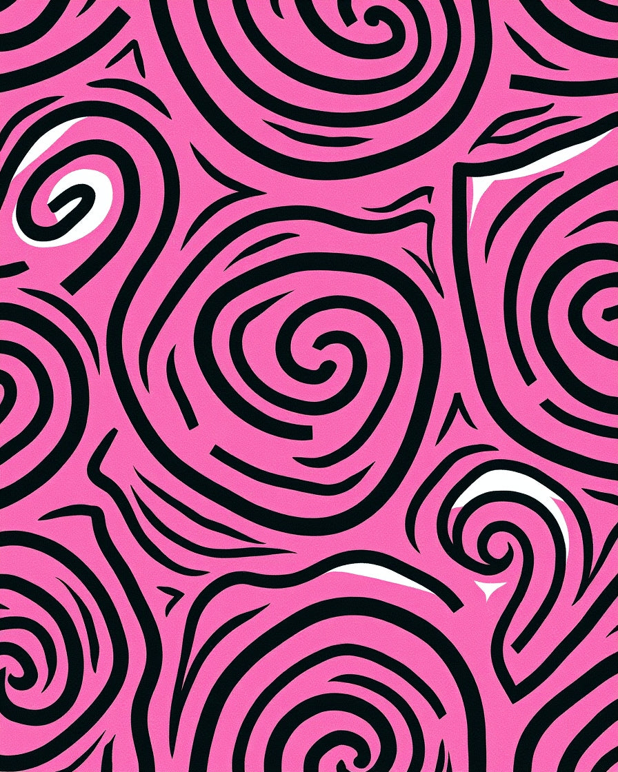 Bold Pink Black Swirl Abstract Rug