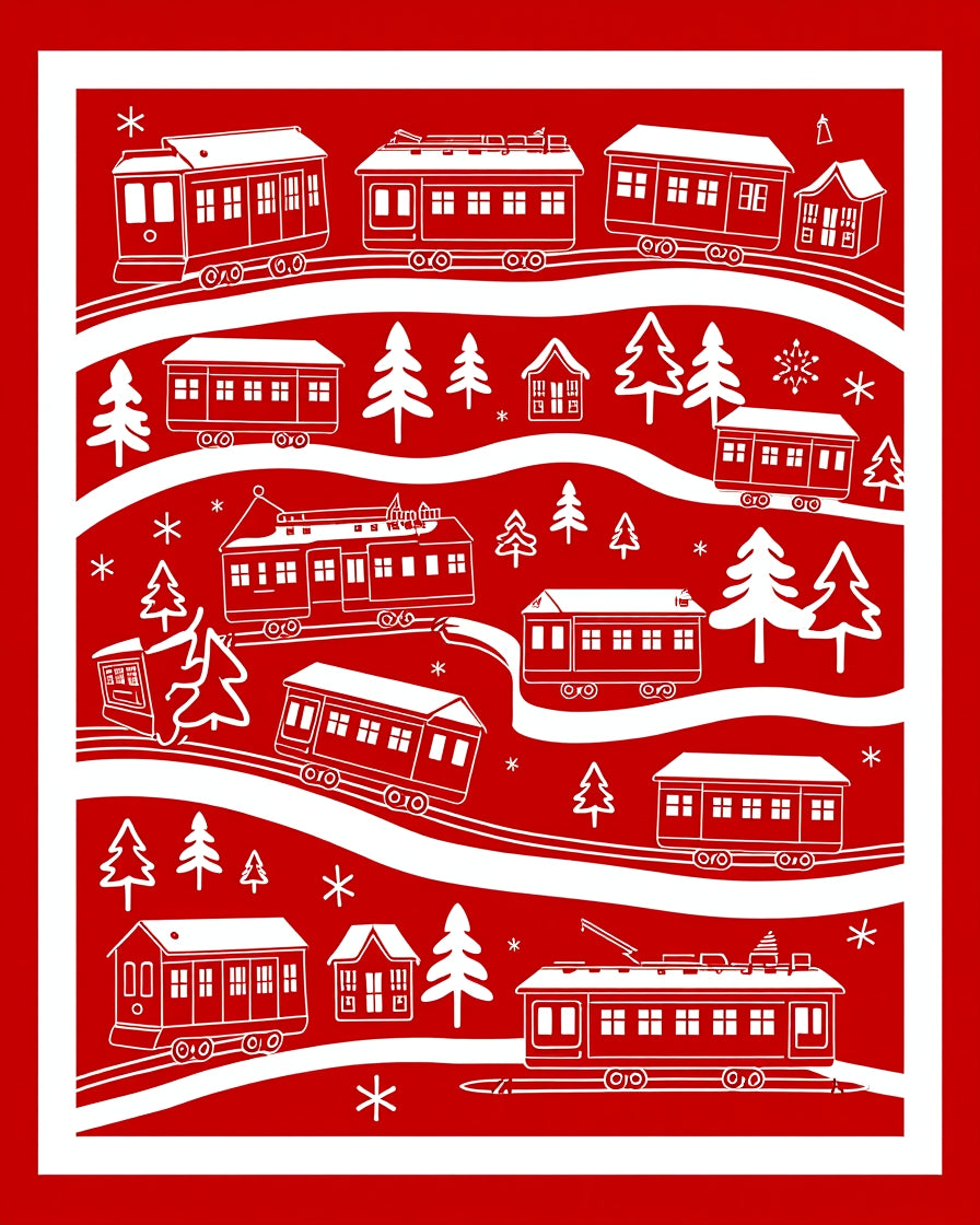Vintage Red Streetcar Holiday Collection Rug