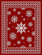 Red White Snowflake Bordered Rug