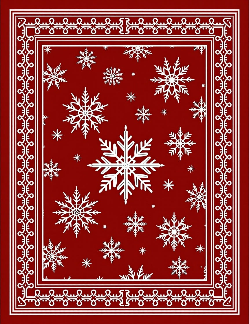 Red White Snowflake Bordered Rug
