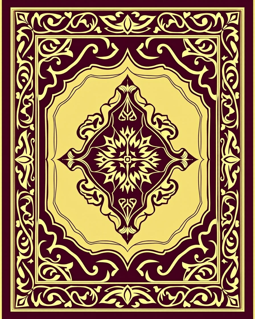Maroon Golden Center Medallion Arch Rug