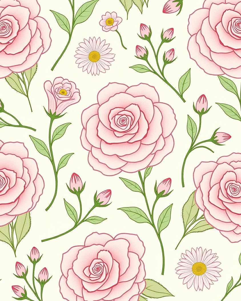 Soft Pink Rose Garden Illustration Rug