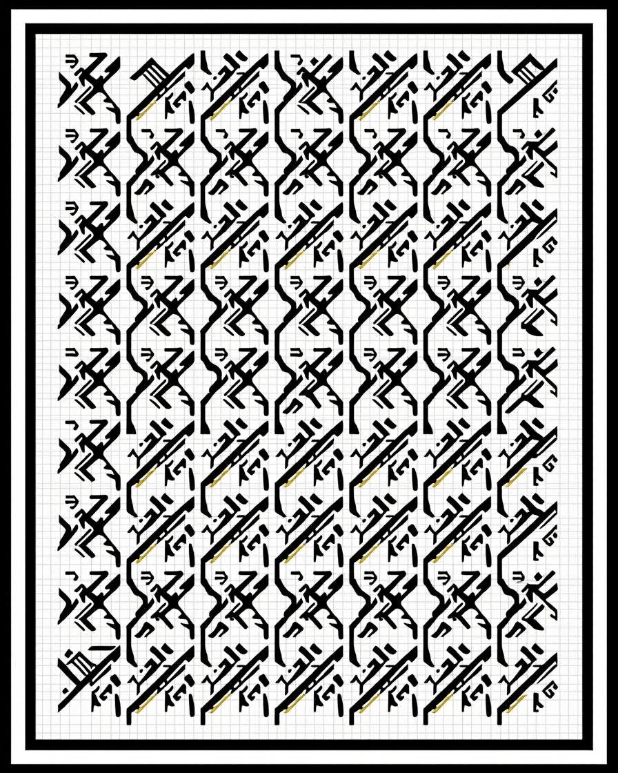 Black White Gold Geometric Overlay Rug