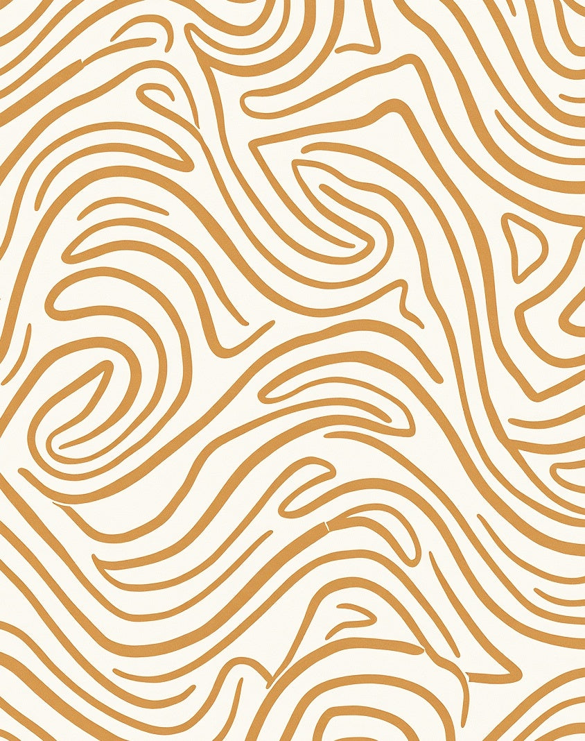 Golden Abstract Swirl Composition Rug