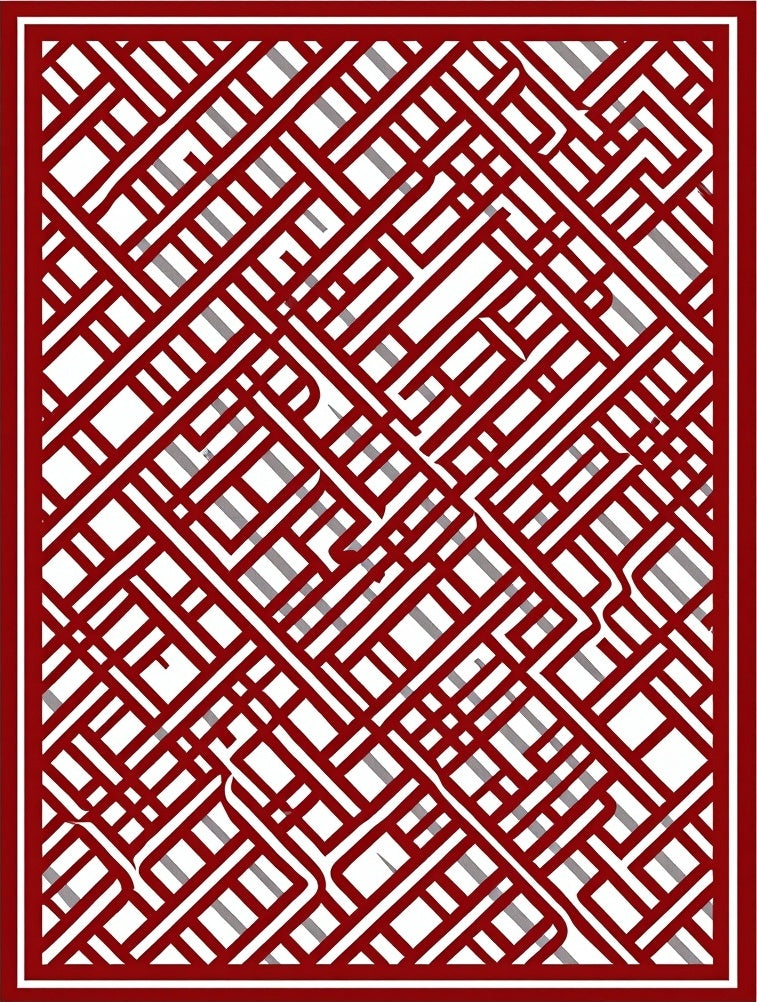 Modern Red Geometric Interlocking Lines Rug