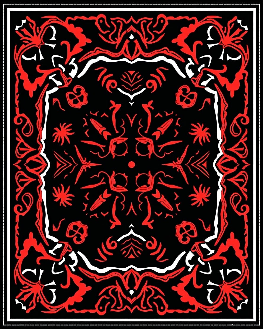 Bold Red Abstract Floral Bandana Rug