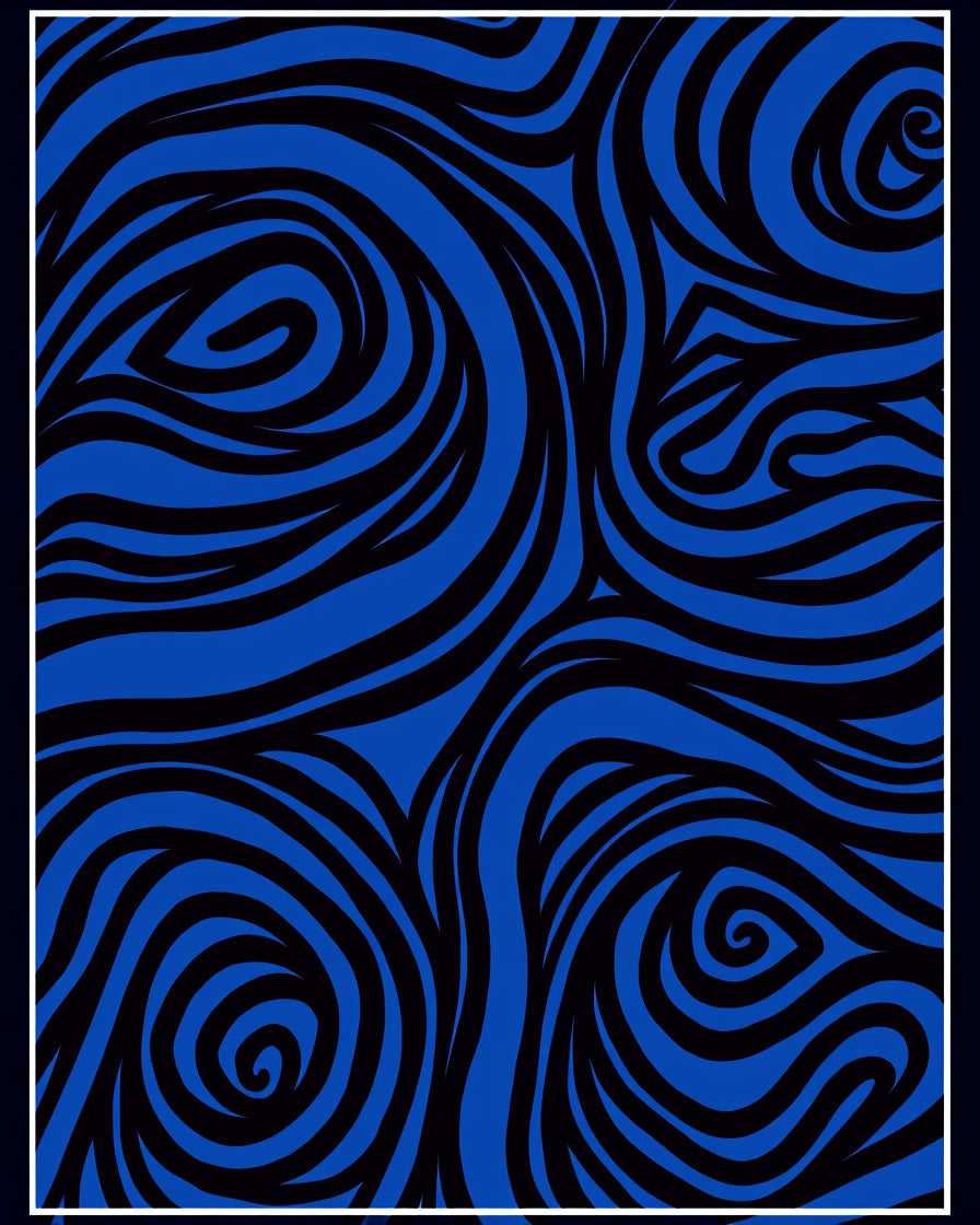Dynamic Blue Black Swirl Organic Rug