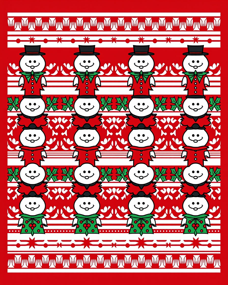 Winter Red Snowman Fair Isle Rug