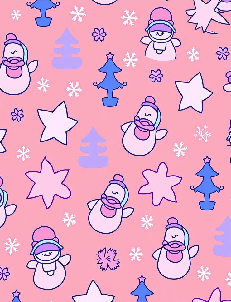 Cute Snowman Penguin Christmas Trees Stars Rug