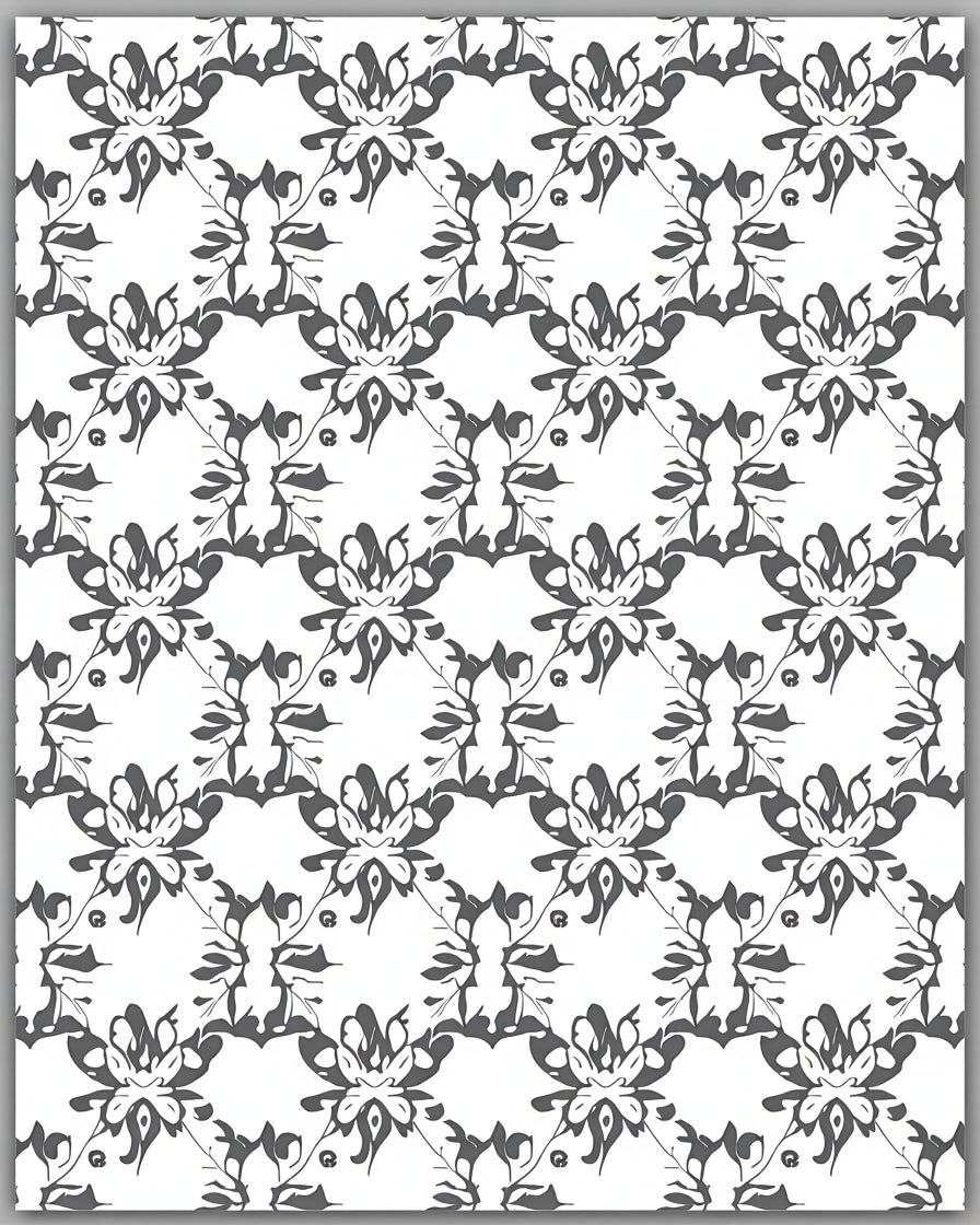 Dark Gray Floral Damask Lattice Rug