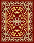 Rich Crimson Gold Scrolling Vine Rug