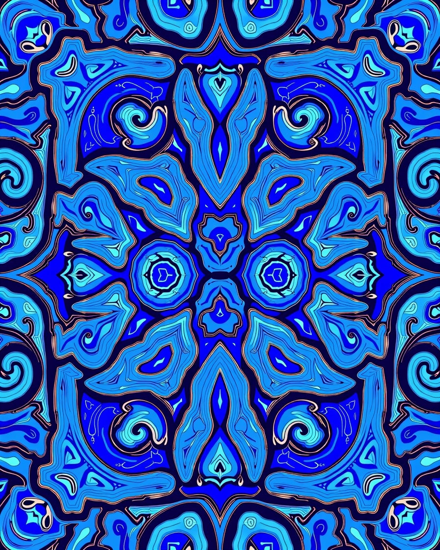 Deep Blue Kaleidoscopic Swirl Rug