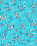 Blue Seashell Starfish Floral Collage Rug