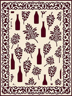 Deep Red Wine Bottle Leaf Border Rug