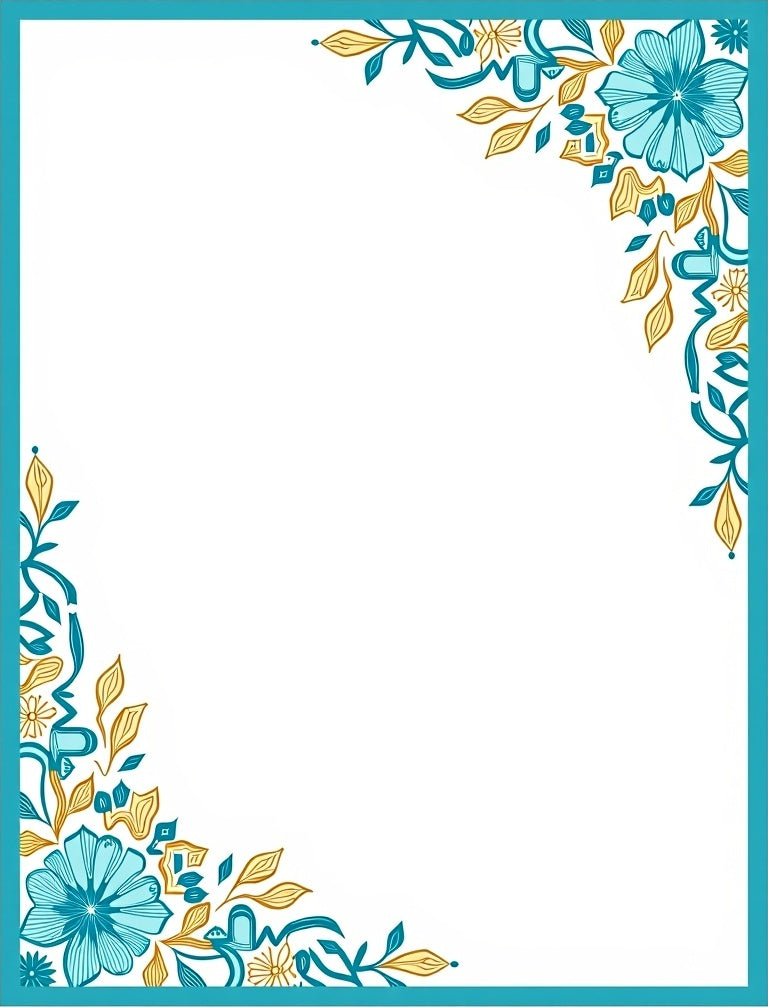 Turquoise Golden Floral Corner Accents Rug