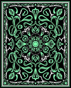 Mint Green Black Floral Scroll Medallion Rug