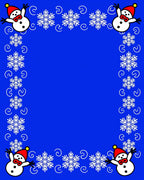 Festive Blue Snowman Snowflake Border Rug