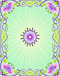 Purple Floral Frame Light Green Sunburst Rug