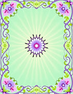 Purple Floral Frame Light Green Sunburst Rug