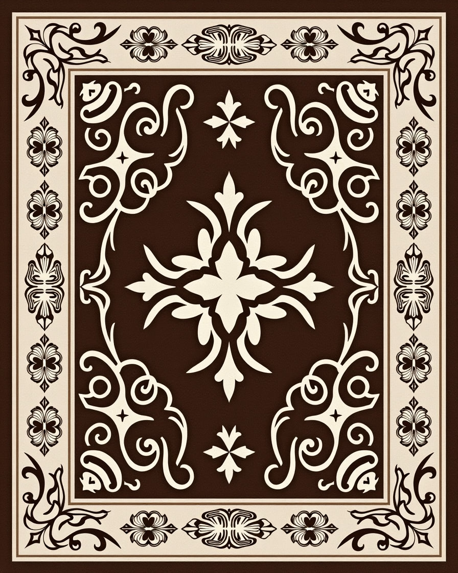 Rich Brown Cream Filigree Medallion Rug