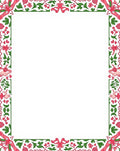 Pink Green Floral Scroll Border Rug