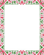 Pink Green Floral Scroll Border Rug